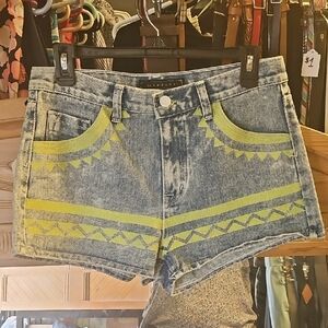 Washed Denim Jean Shorts with Lime Trim